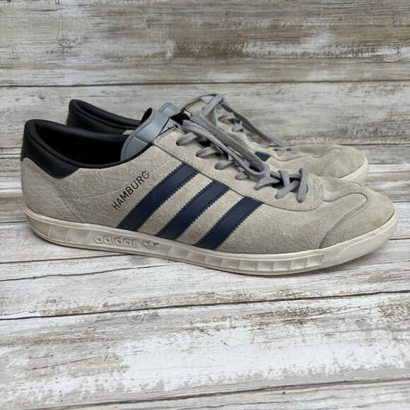Adidas Originals Hamburg Shoes Sz 12 BB5298 Mid Gray Navy Suede 3 Stripe Running - Picture 1 of 14
